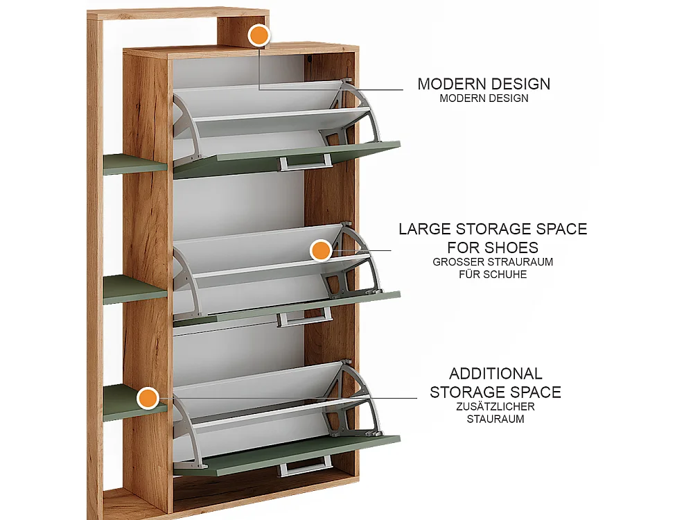 Schuhkipper goldkraft eiche/grün 80x24.2x128.3 orlando
