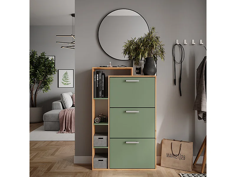 Mueble zapatero goldkraft roble/verde 80x24.2x128.3 orlando