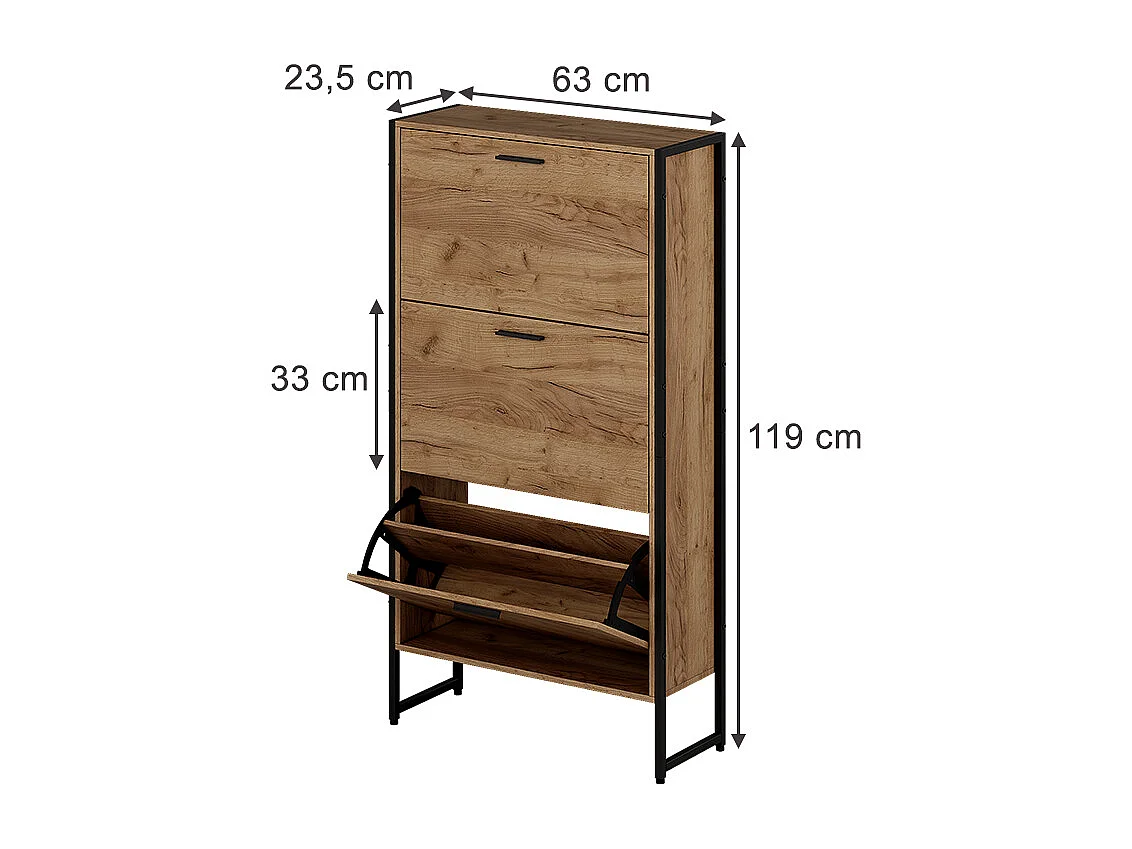 Schuhkipper goldkraft eiche/schwarz 63x23.5x119 folda