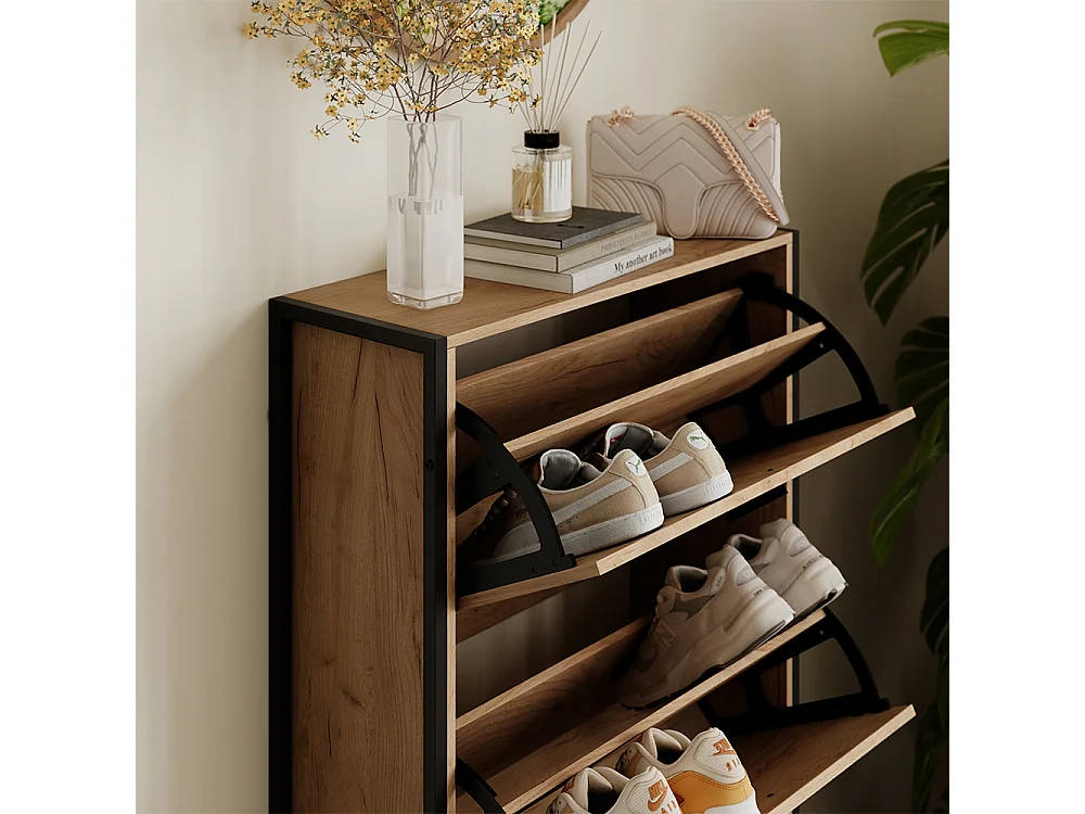 Schuhkipper goldkraft eiche/schwarz 63x23.5x119 folda