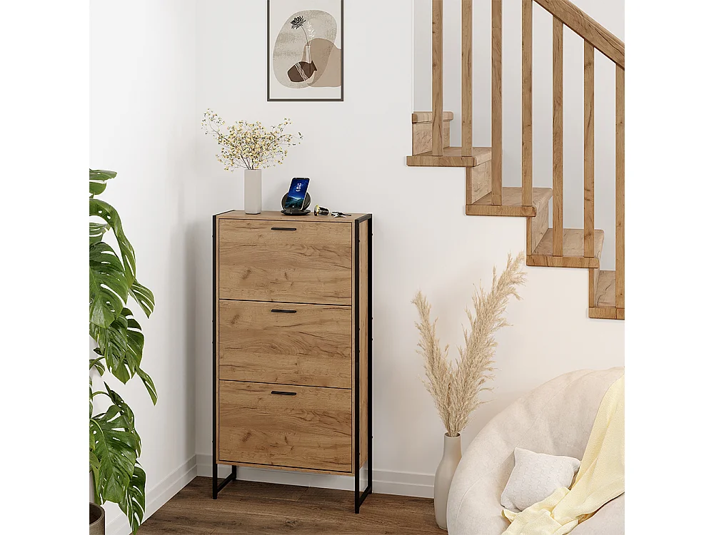 Schuhkipper goldkraft eiche/schwarz 63x23.5x119 folda