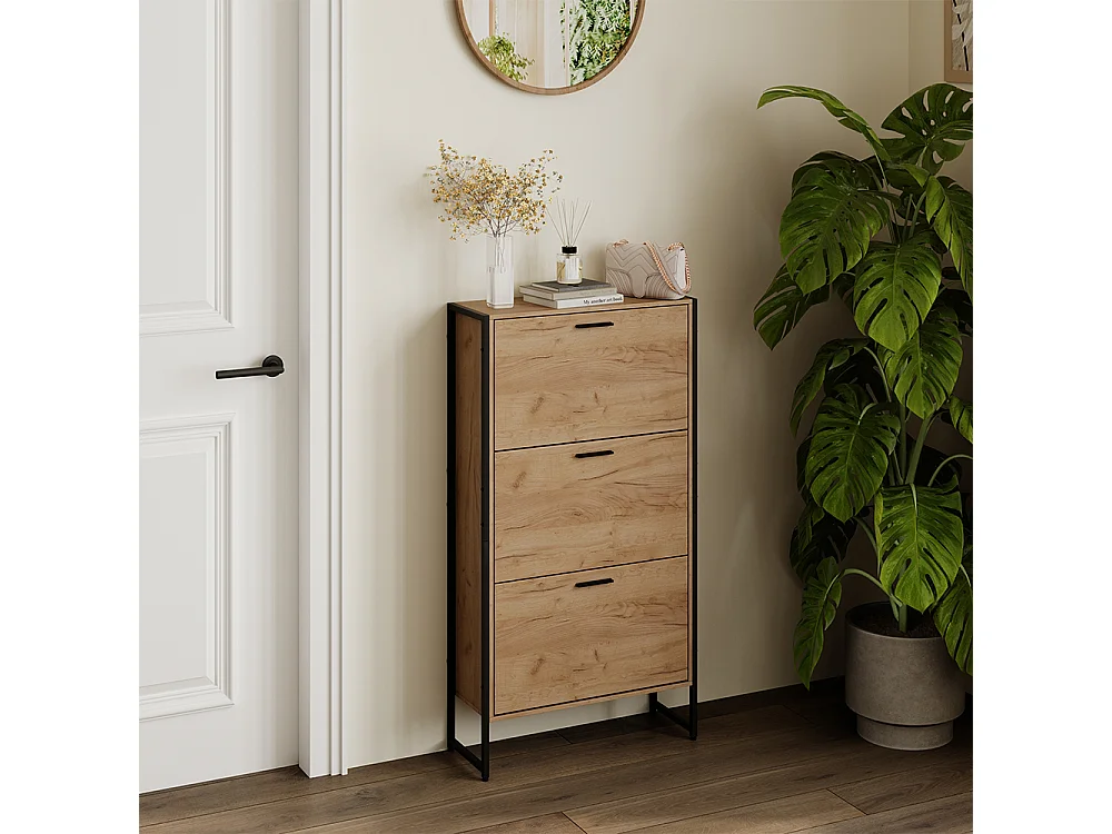 Benne à chaussures chêne doré/noir 63x23.5x119 folda