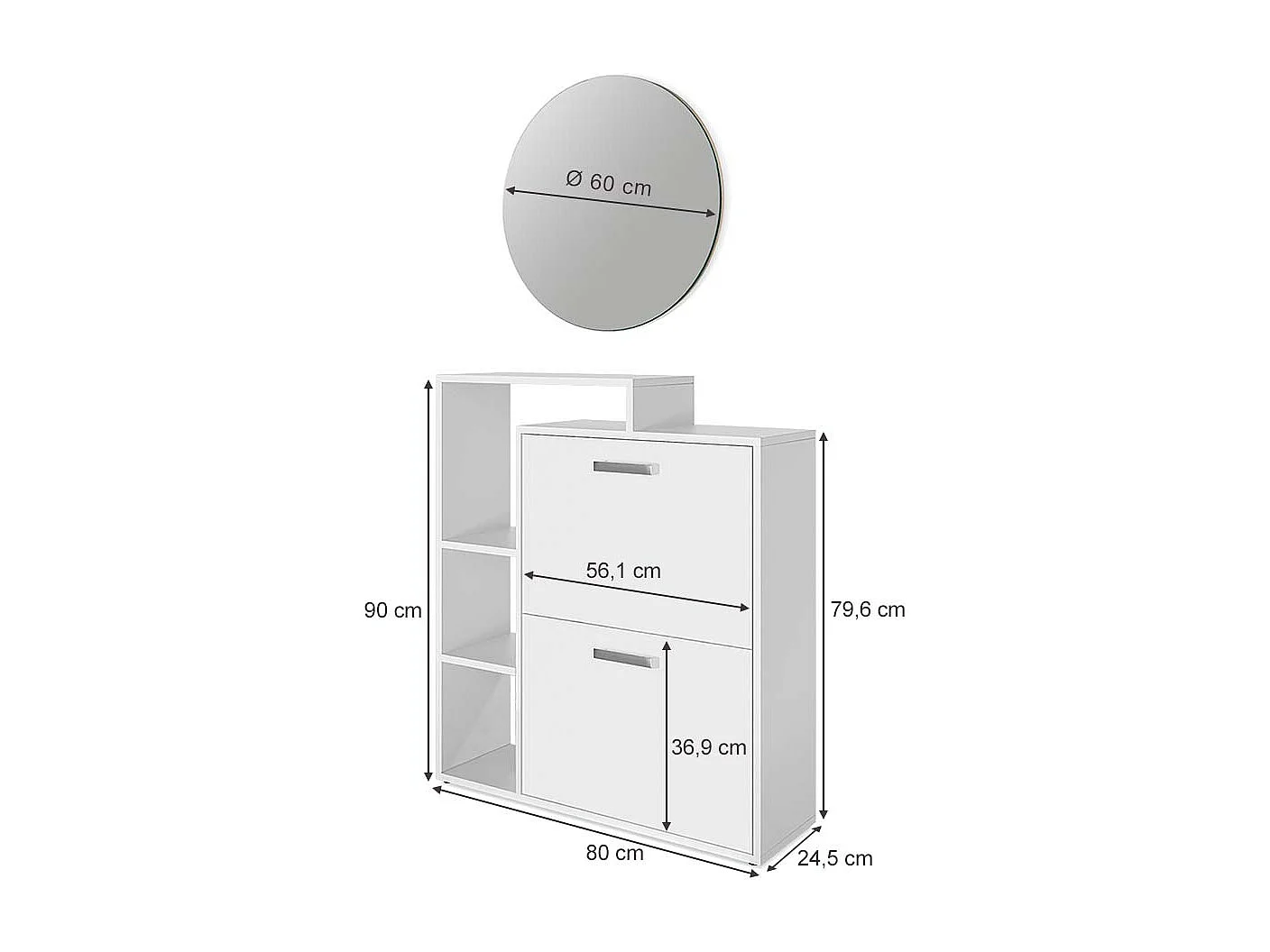 Meuble à chaussure blanc 80x25x90 orlando