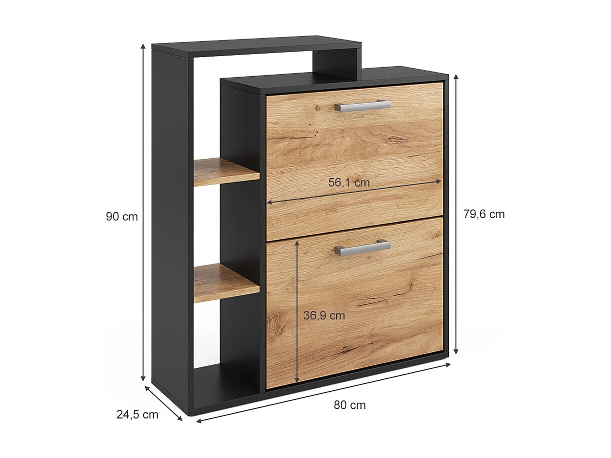 Schuhkipper goldkraft eiche/anthrazit 24.5x80x90 orlando