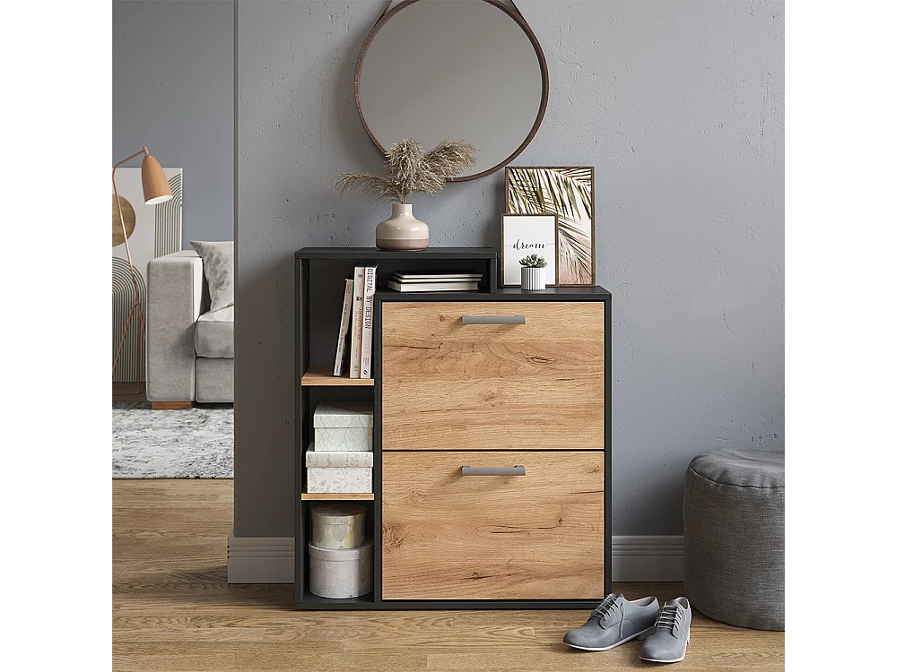 Meuble à chaussure chêne doré/anthracite 24.5x80x90 orlando