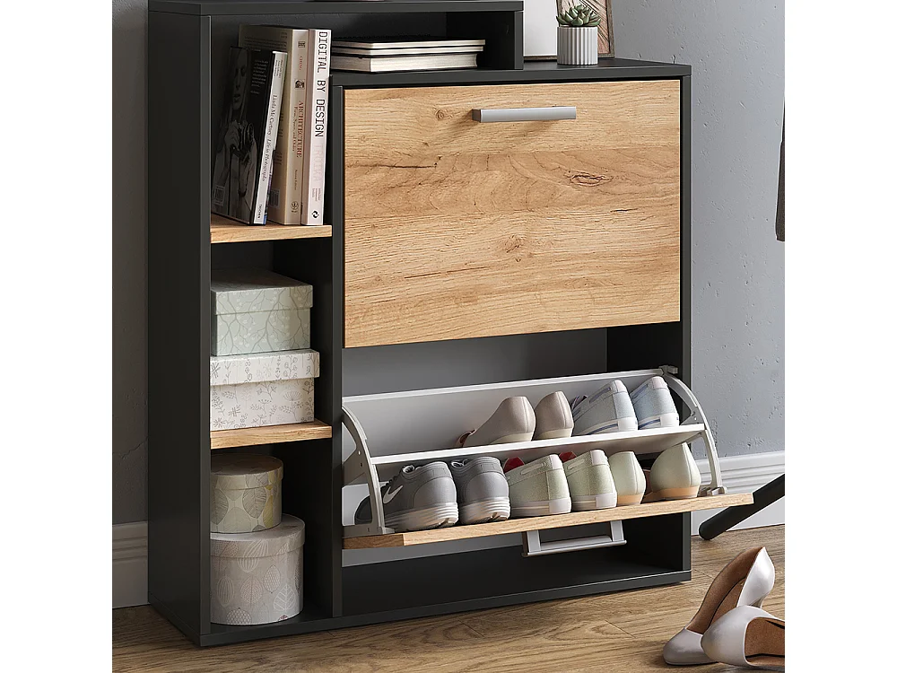 Meuble à chaussure chêne doré/anthracite 24.5x80x90 orlando