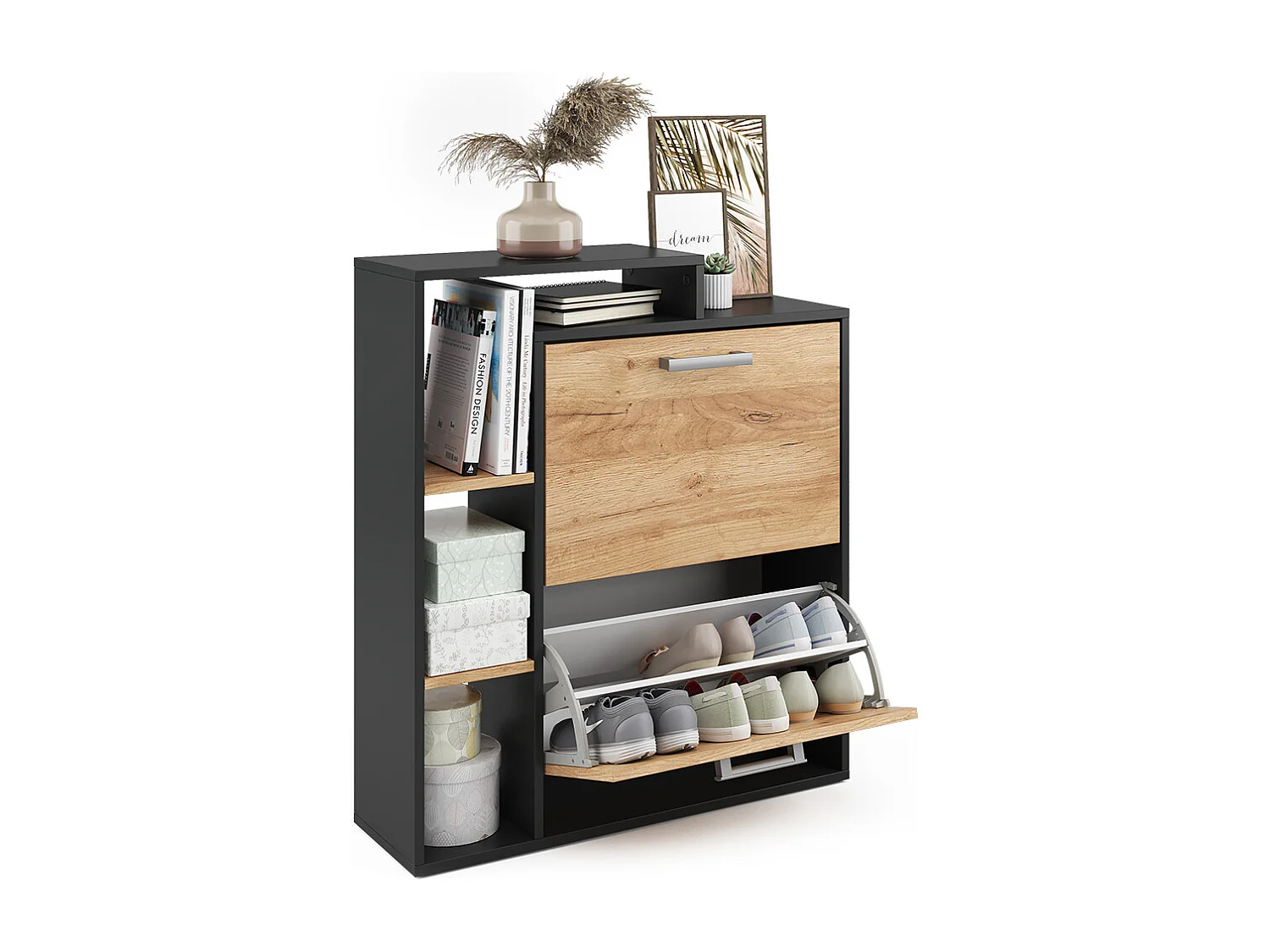 Meuble à chaussure chêne doré/anthracite 24.5x80x90 orlando