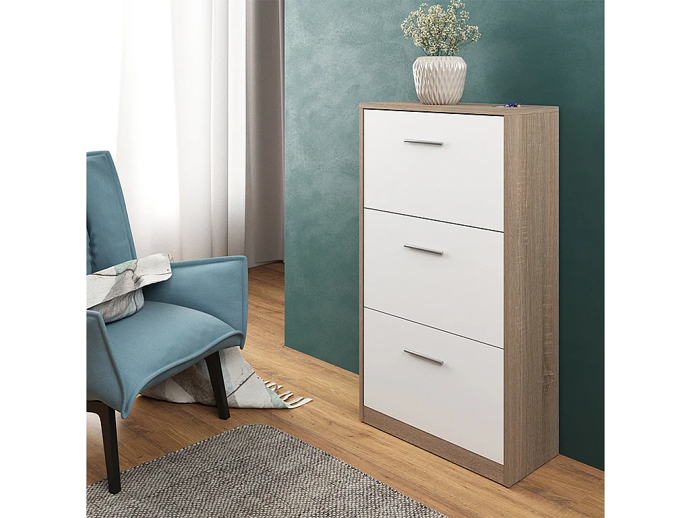 Meuble à chaussure blanc/sonoma 59x22x105 gizmo