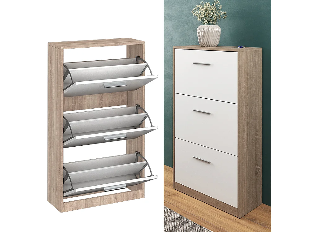 Meuble à chaussure blanc/sonoma 59x22x105 gizmo