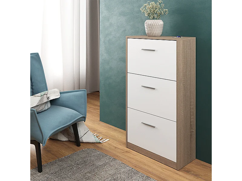 Meuble à chaussure blanc/sonoma 59x22x105 gizmo