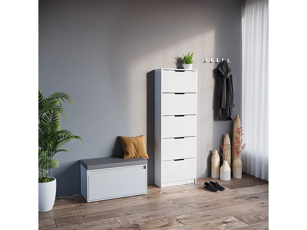 Meuble à chaussure blanc 59x22x169 luca