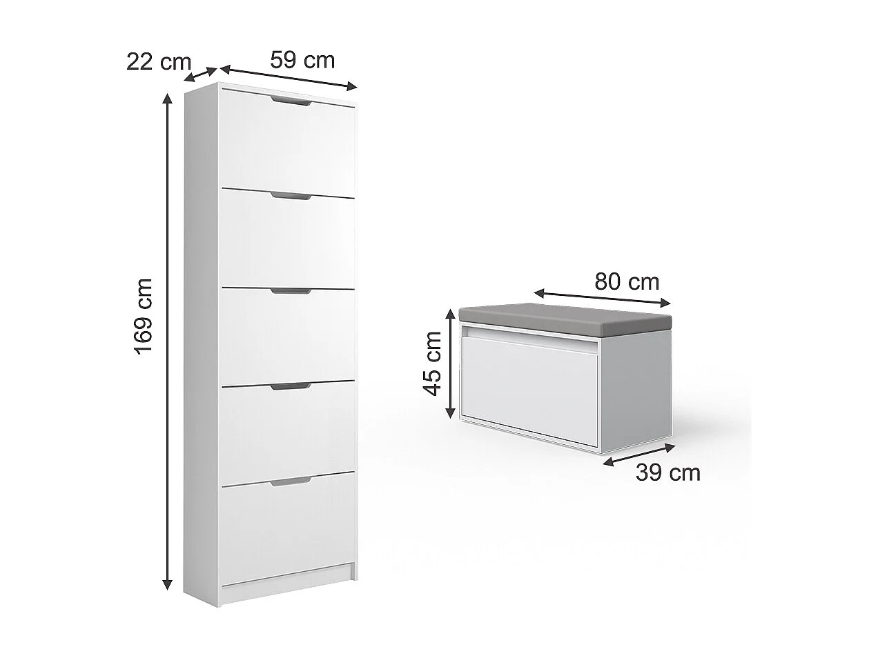 Meuble à chaussure blanc 59x22x169 luca
