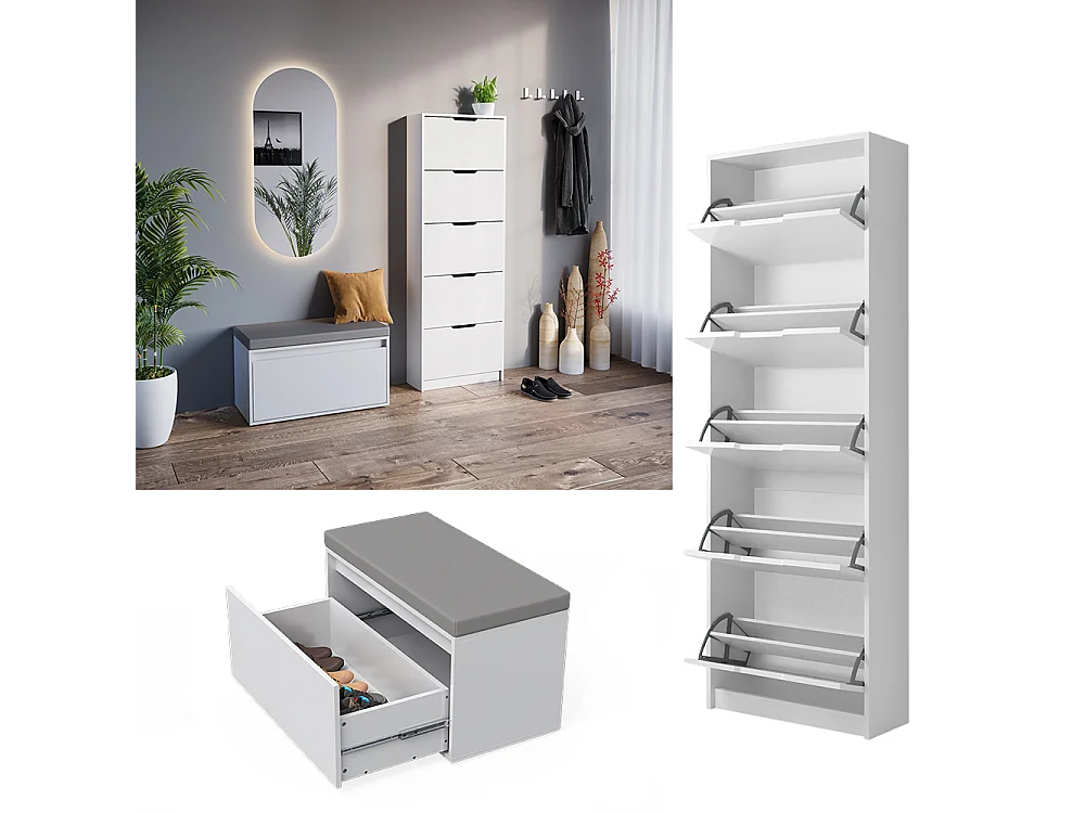 Meuble à chaussure blanc 59x22x169 luca