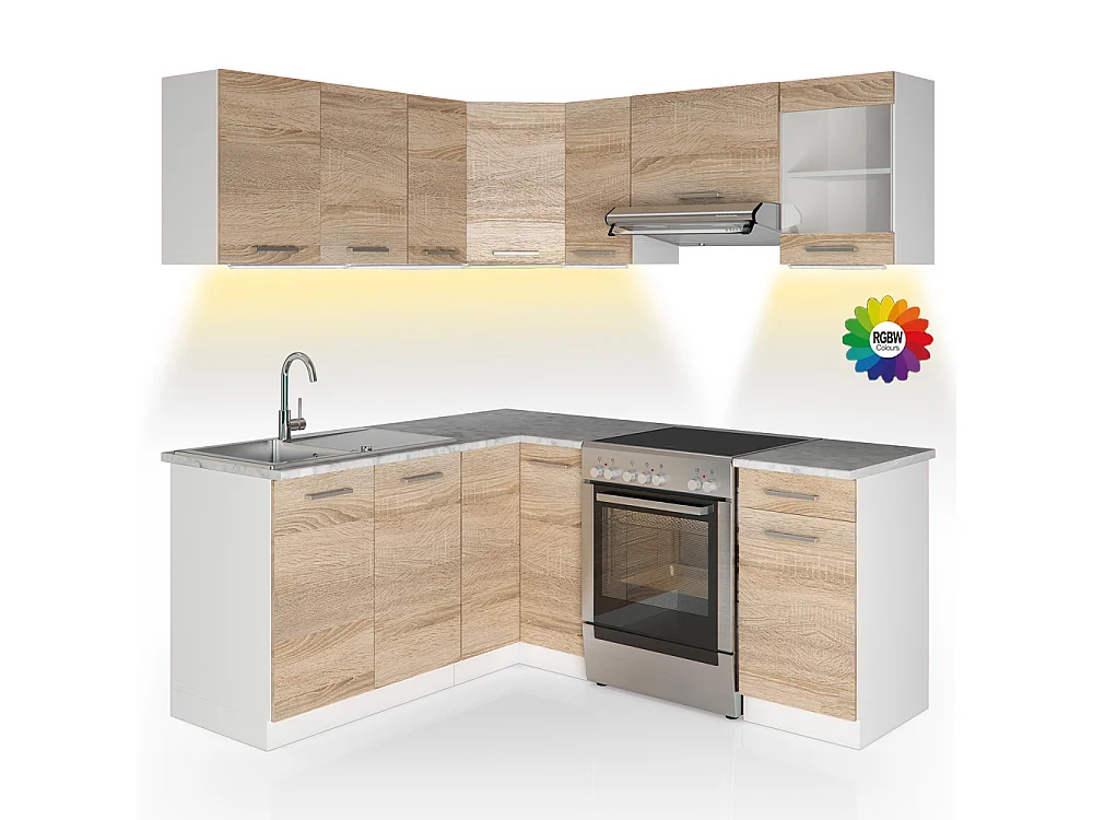 Hoekkeuken sonoma/wit 187x60x81.6 rick