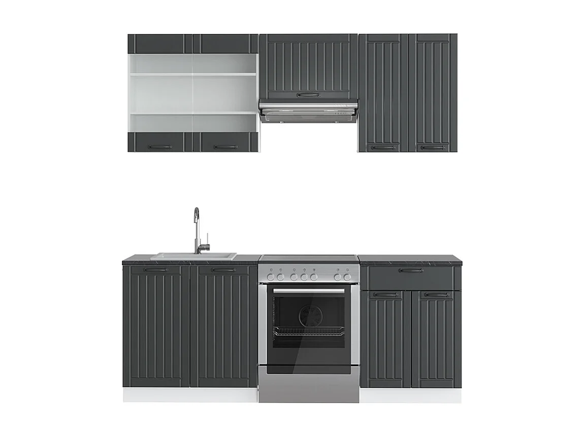 Complete keukeneenheid antraciet landhuis/wit 200x46x81.6 fame-line