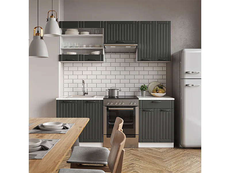 Cuisine anthracite maison de campagne/blanc 200x46x81.6 fame-line