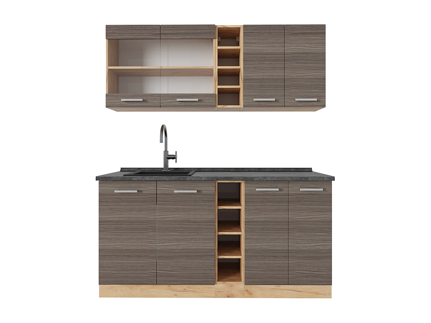 Singleküche edelgrau/goldkraft eiche 160x60x81.6 r-line