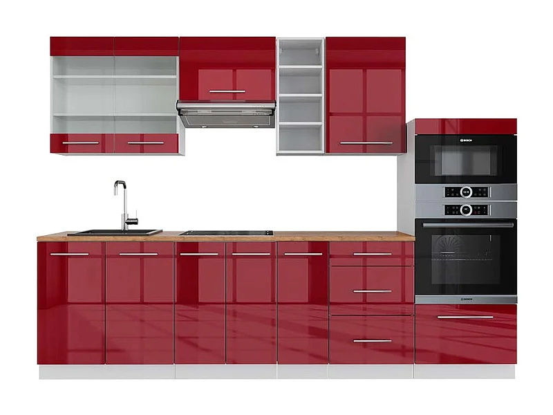 Mueble de cocina burdeos brillo intenso/blanco 280x60x81.6 fame-line