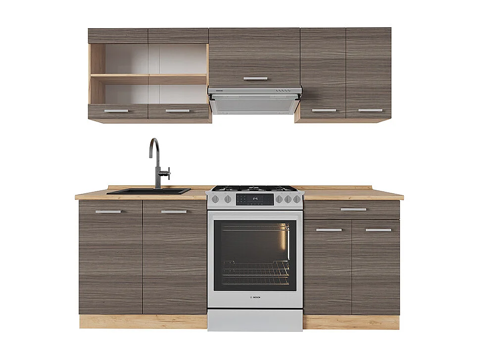 Mueble de cocina gris noble/roble dorado 200x46x81.6 r-line