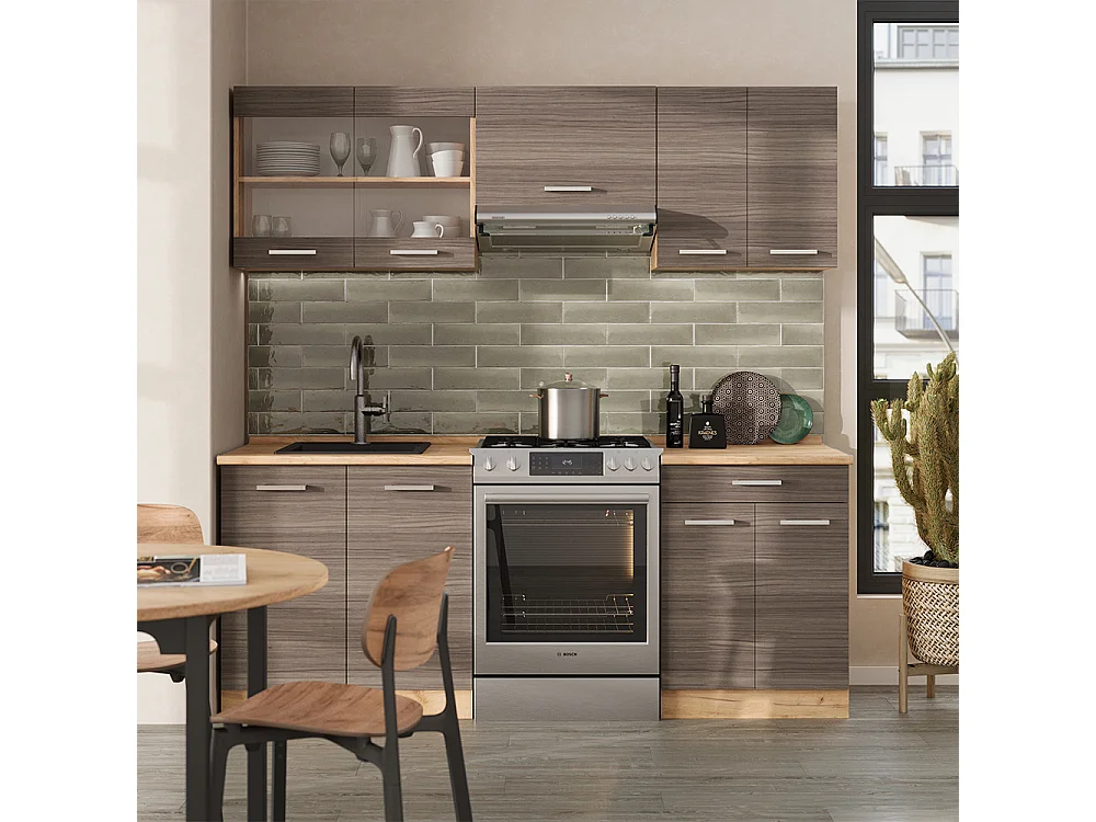 Cuisine gris noble/chêne doré 200x46x81.6 r-line