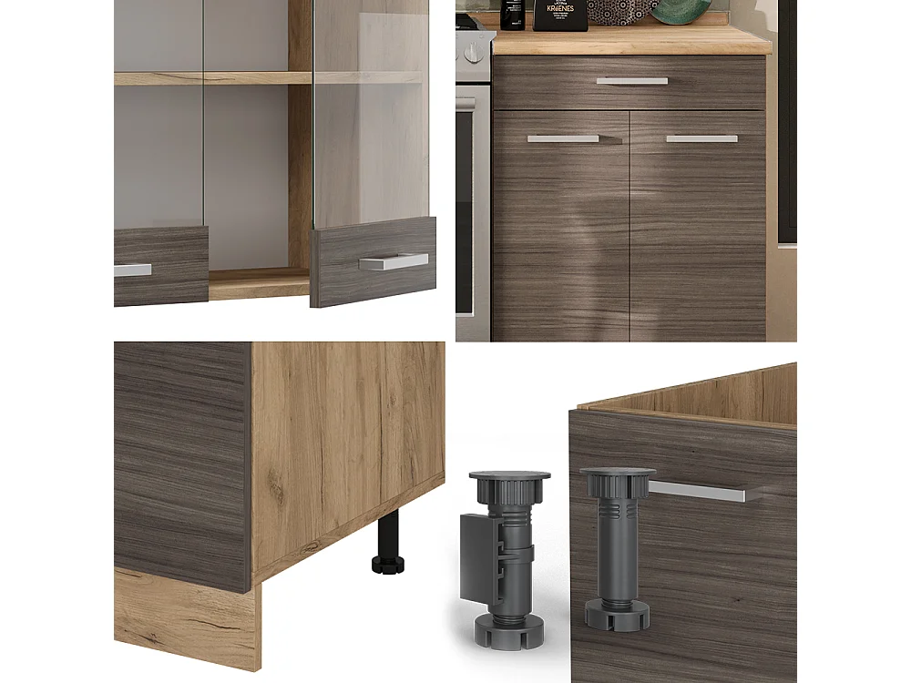 Cuisine gris noble/chêne doré 200x46x81.6 r-line
