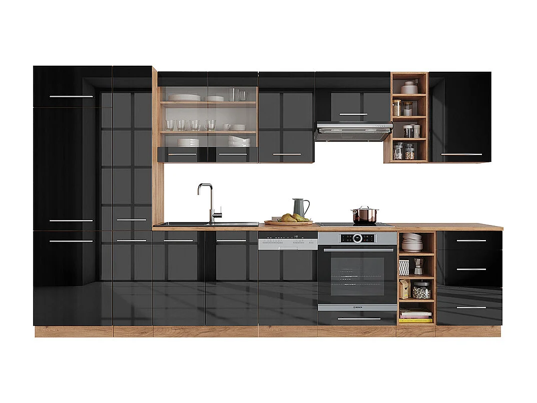 Mueble de cocina antracita brillo intenso/roble dorado eléctrico 355x46x81.6 fame-line