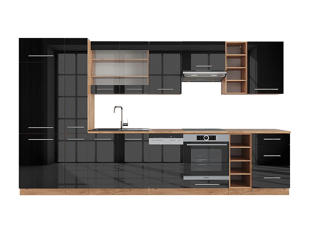 Cucina componibile antracite lucido/oro power oak 355x46x81.6 fame-line