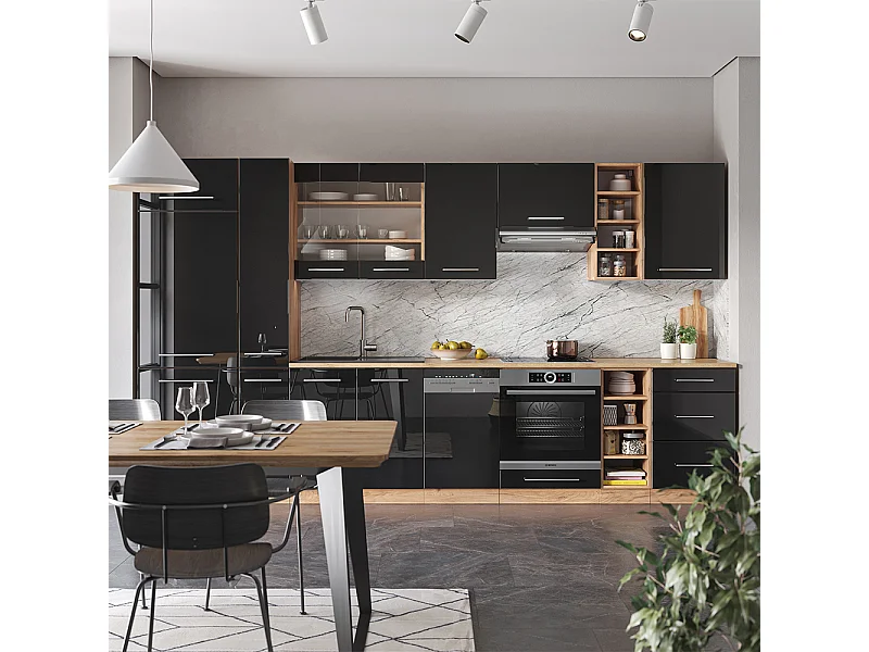 Cucina componibile antracite lucido/oro power oak 355x46x81.6 fame-line