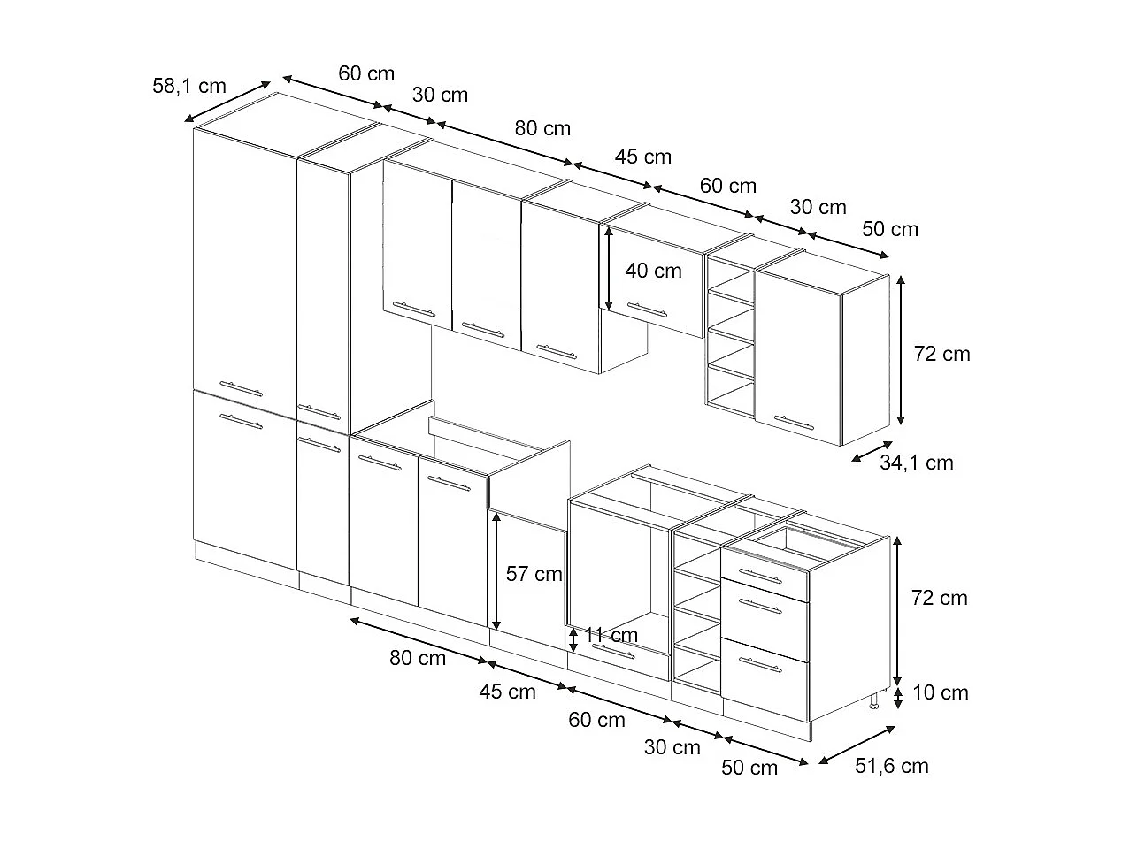 Cuisine chêne lambris/anthracite 355x46x81.6 fame-line