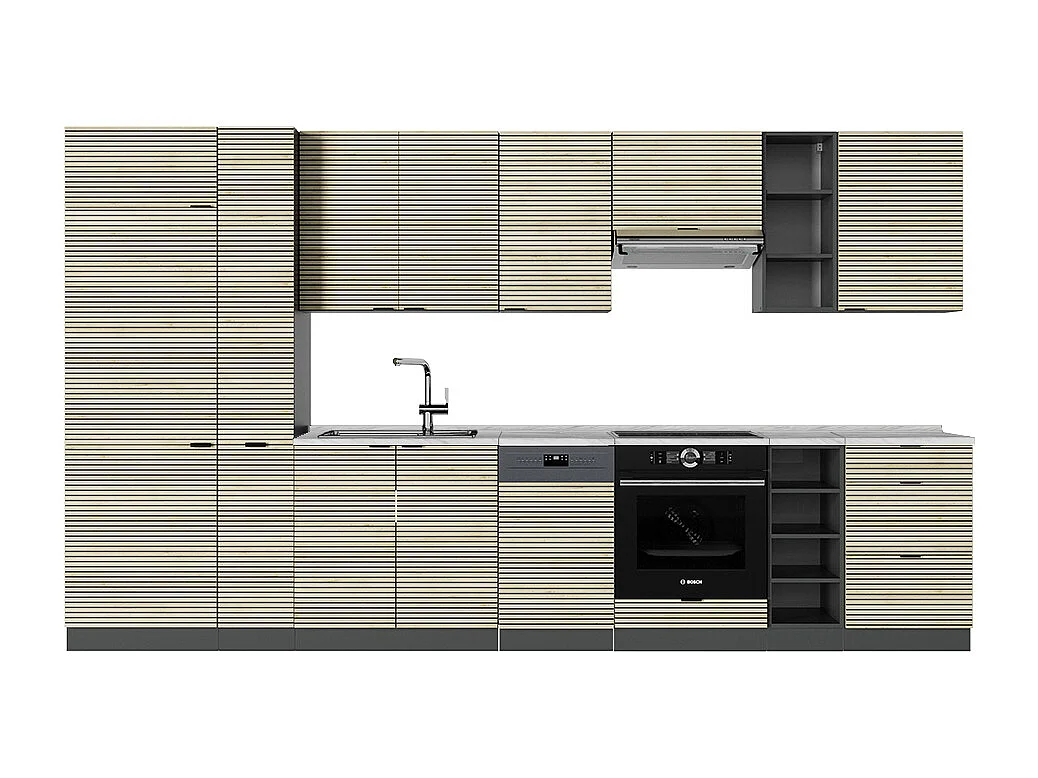 Complete keukeneenheid eiken paneel/antraciet 355x46x81.6 fame-line