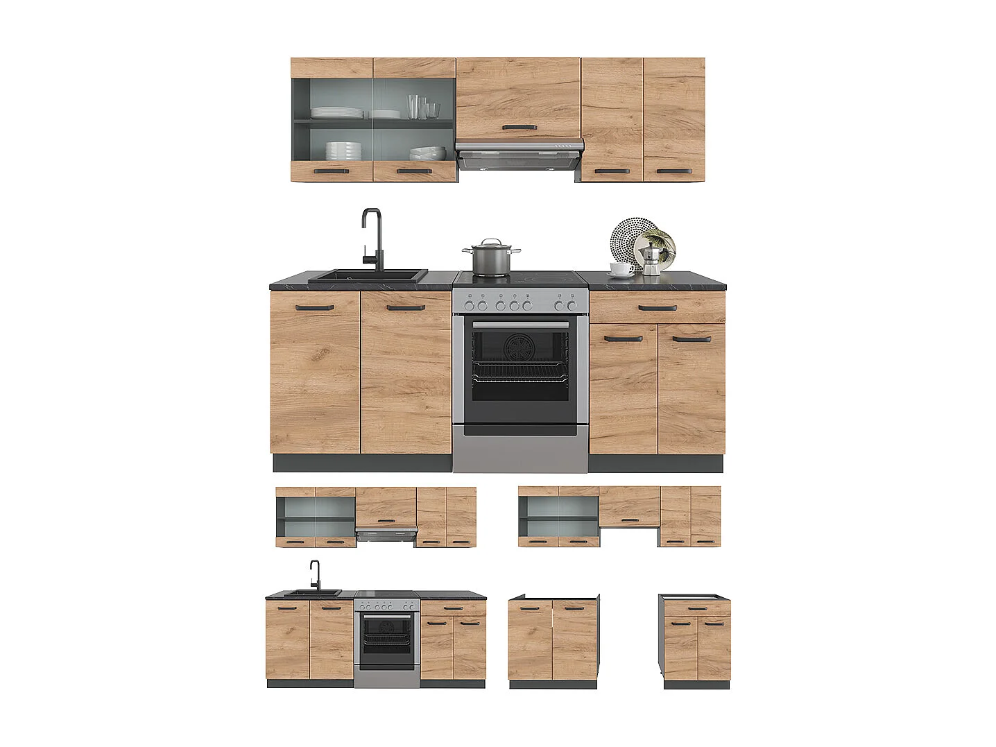 Mueble de cocina oro power roble/antracita 200x46x81.6 r-line