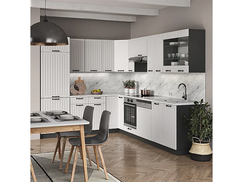 Cozinha de canto casa de campo branca/antracite 287x46x81.6 fame-line