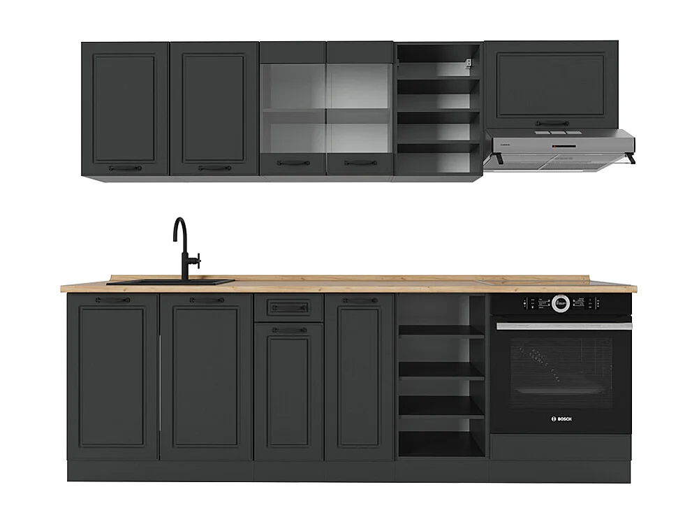 Mueble de cocina antracita casa de campo/antracita 240x46x81.6 r-line