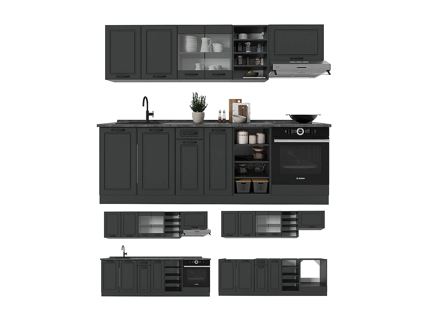 Mueble de cocina antracita casa de campo/antracita 240x46x81.6 r-line