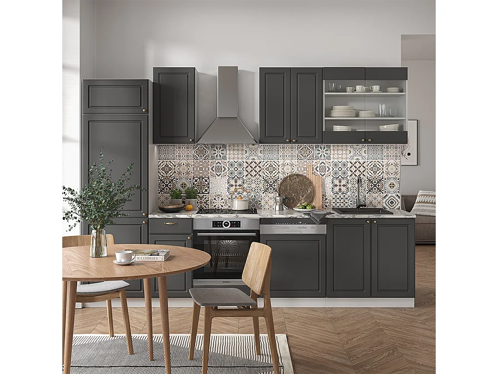 Mueble de cocina antracita-oro/blanco 300x60x81.6 fame-line