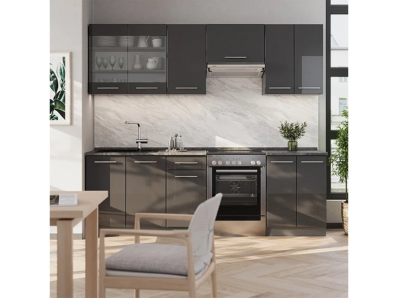 Mueble de cocina antracita alto brillo 240x46x81.6 fame-line