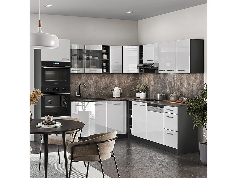 Cocina esquinera blanco brillo/antracita 247x46x81.6 r-line