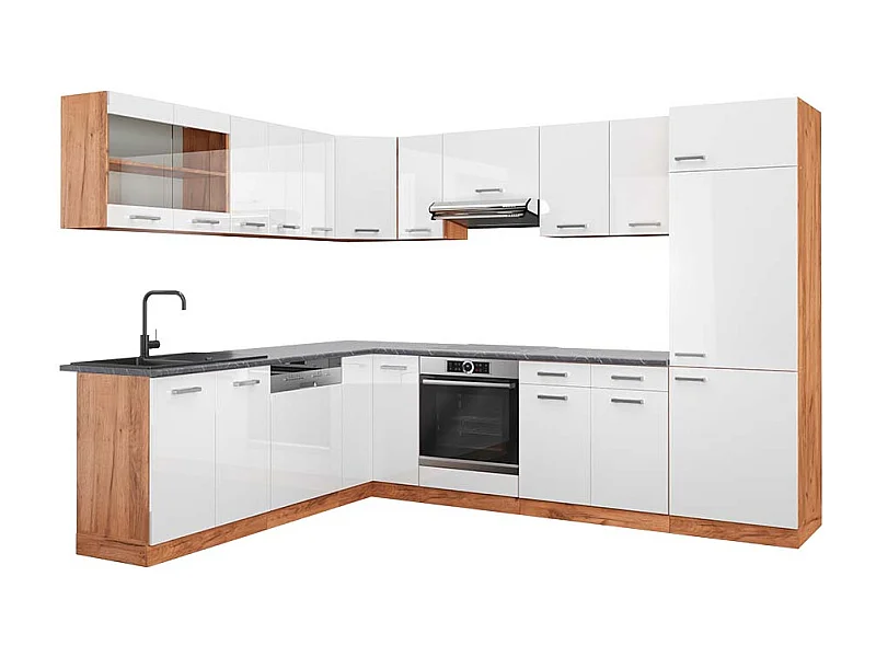 Cocina esquinera blanco brillo intenso/roble dorado 287x60x81.6 r-line