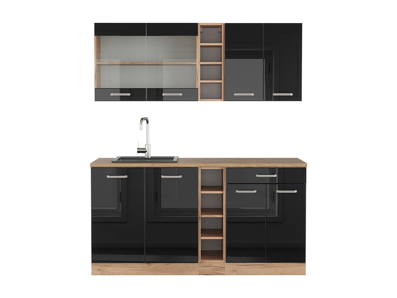 Cuisine noir brillant/chêne doré 160x46x81.6 r-line