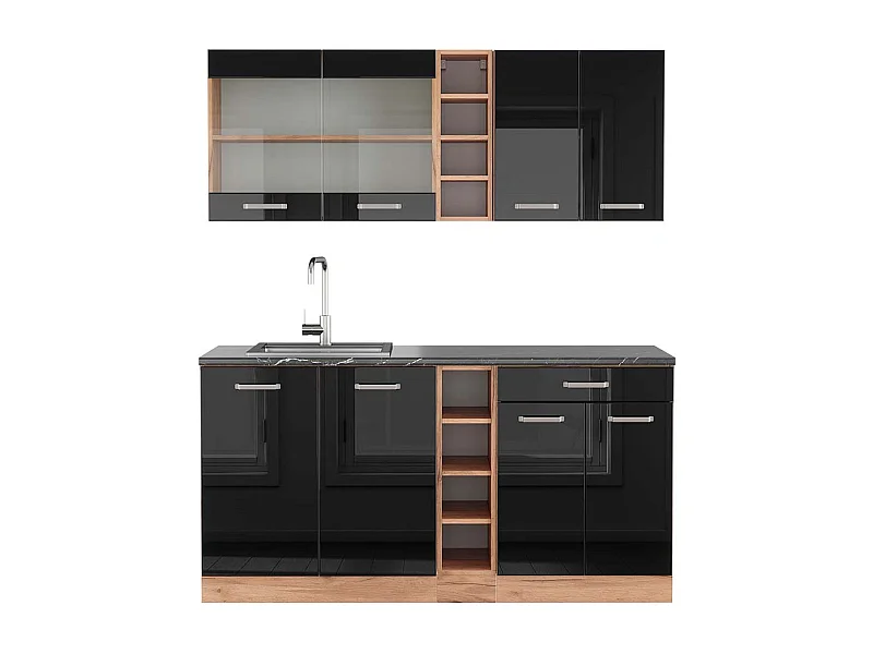 Cuisine noir brillant/chêne doré 160x60x81.6 r-line