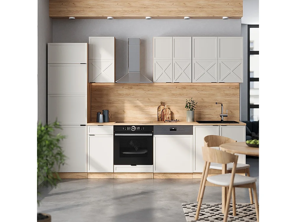 Mueble de cocina gris/beige/roble dorado 300x46x81.6 fame-line