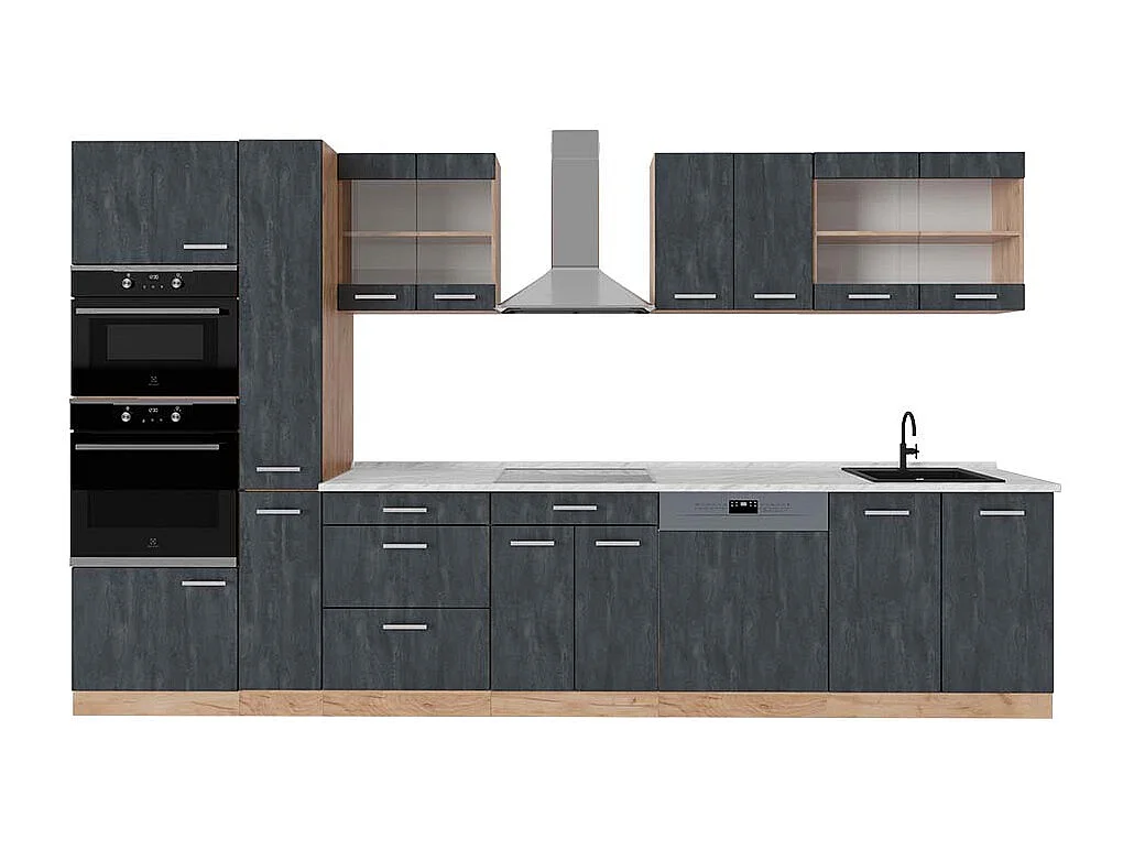 Cuisine complète béton noir/chêne doré 350x60x81.6 r-line