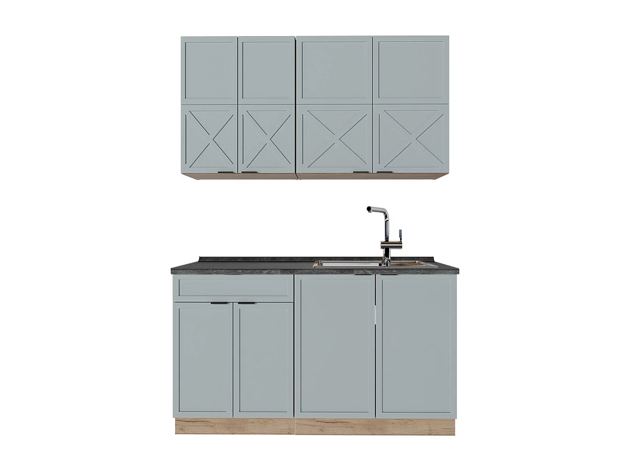 Singleküche hellblau-grau/goldkraft eiche 140x60x81.6 fame-line