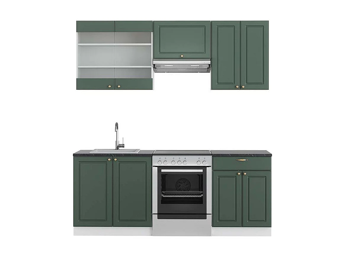 Cuisine vert-or landhaus/blanc 200x60x81.6 fame-line