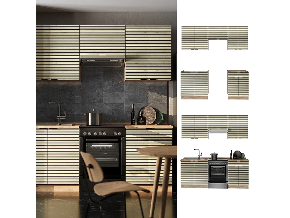 Cuisine chêne lambris/chêne doré 200x60x81.6 fame-line