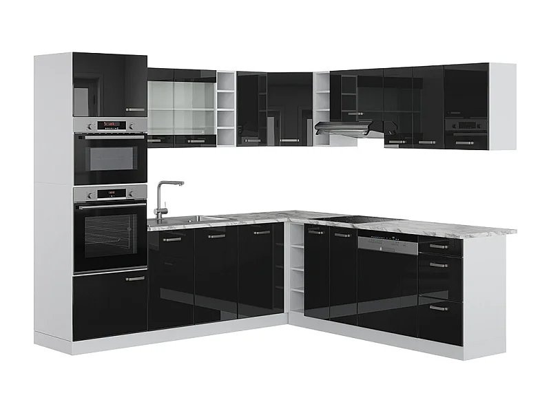 Cucina angolare completa nero lucido/bianco 247x60x81.6 r-line