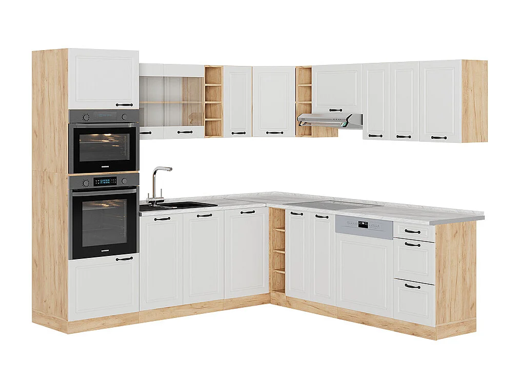 Cuisine en angle blanc campagnard/chêne doré 247x60x81.6 r-line