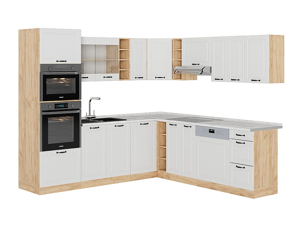 Cuisine en angle blanc campagnard/chêne doré 247x60x81.6 r-line