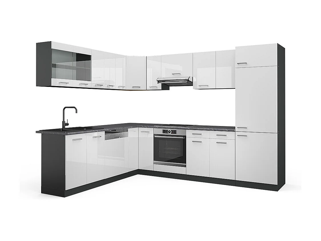 Cozinha de canto branco alto brilho/antracite 287x60x81.6 r-line