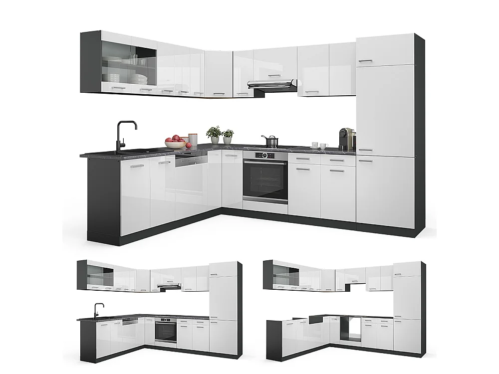 Cuisine en angle blanc haute brillance/anthracite 287x60x81.6 r-line